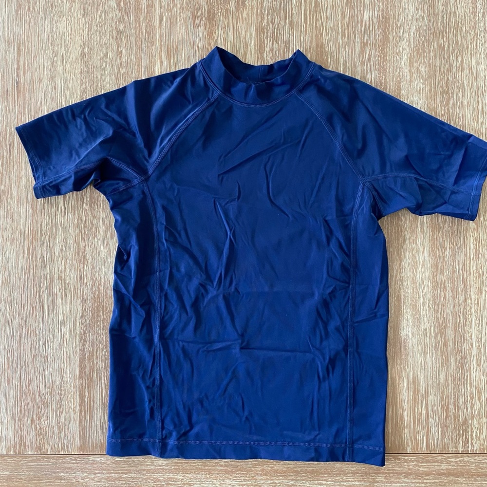 Lands’ End Boys Navy Blue Short-Sleeve Rash Guard Swim Shirt Size Medium (10-12)